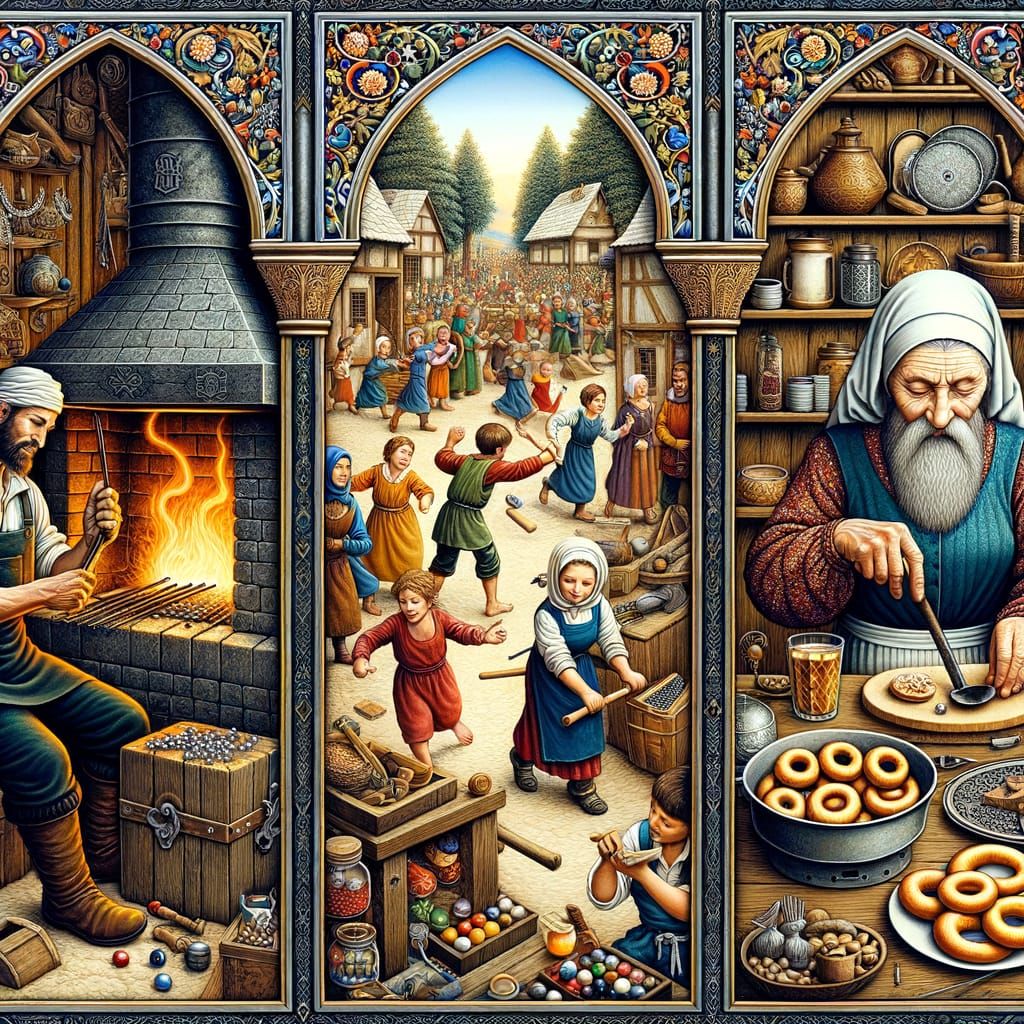 Medieval Triptych: Daily Life, Work, and Home