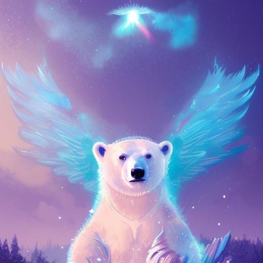 Winged Polar Bear in Luminous Ice Crystals