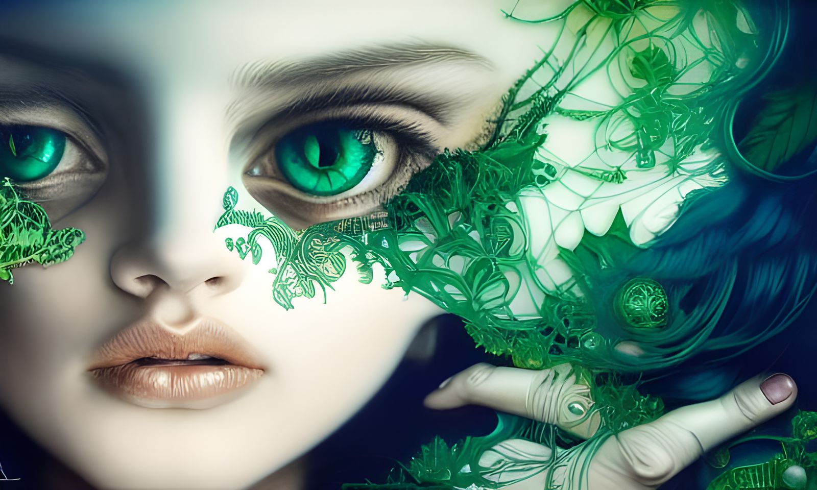 Intricate Scenic Image with Emerald Eyes