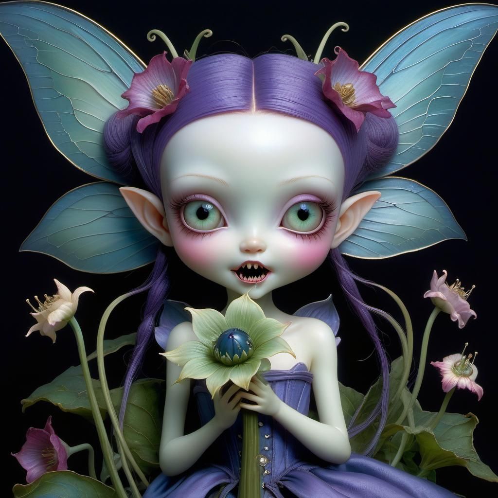 Evil Fairy in Night Garden, Surreal Art