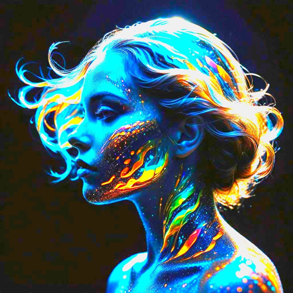 Psychedelic Surrealism: Girl's Silhouette in Wave World