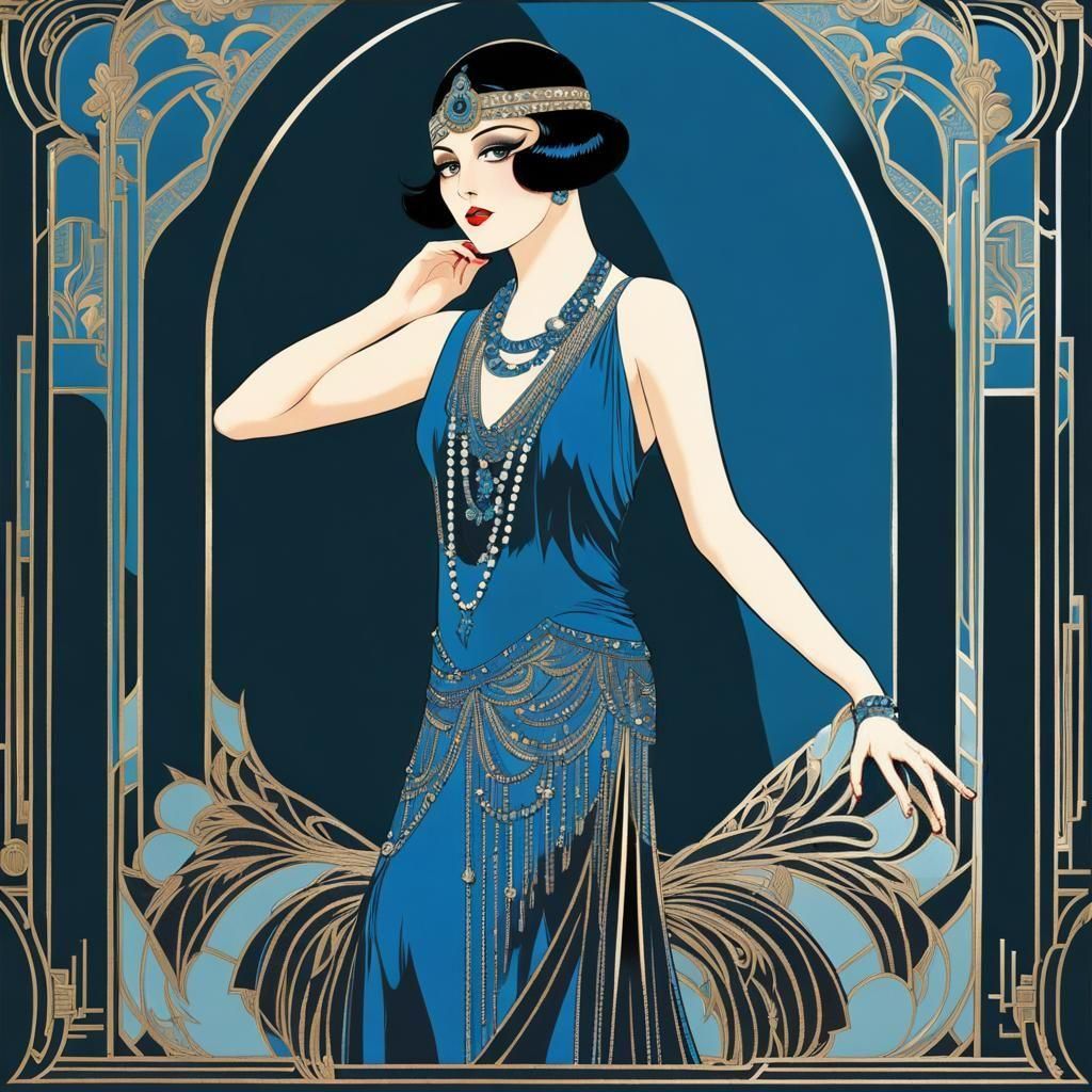 1920s Flapper Girl Dancing in Art Deco Style
