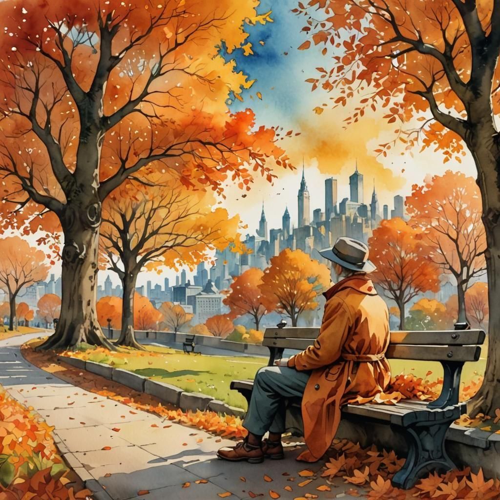 Dreamer Gazing at Utopian City, Watercolor Style