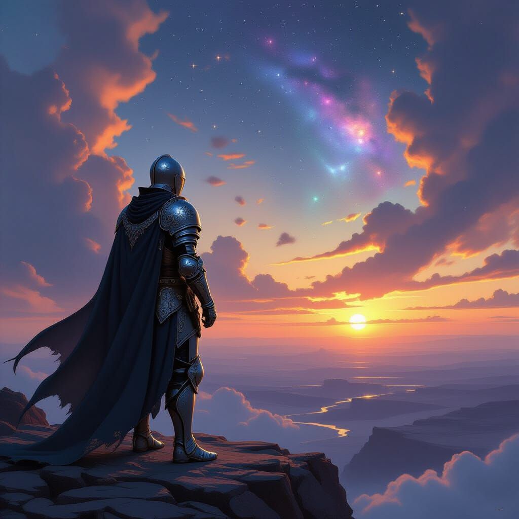 Lone Squire Gazing at Cosmic Sky