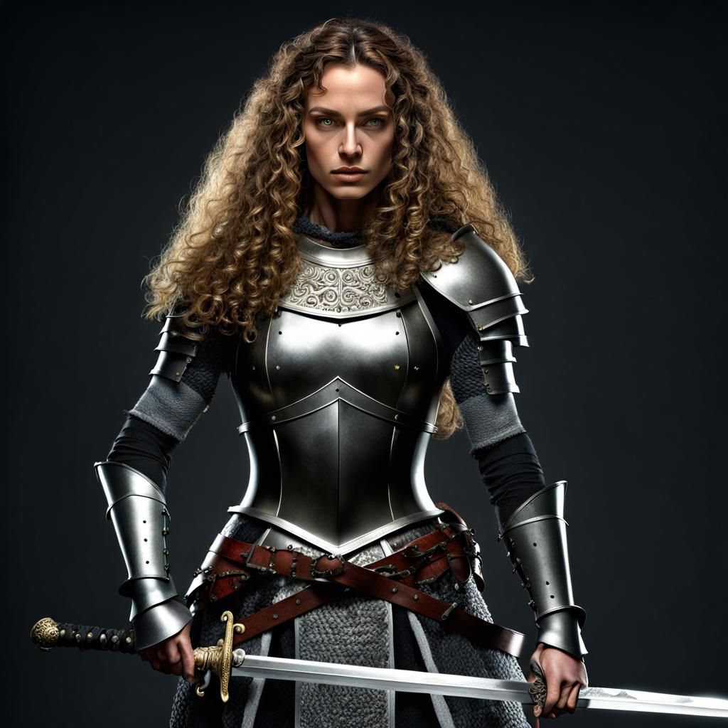 Hyperrealistic Female Knight with Black Sword