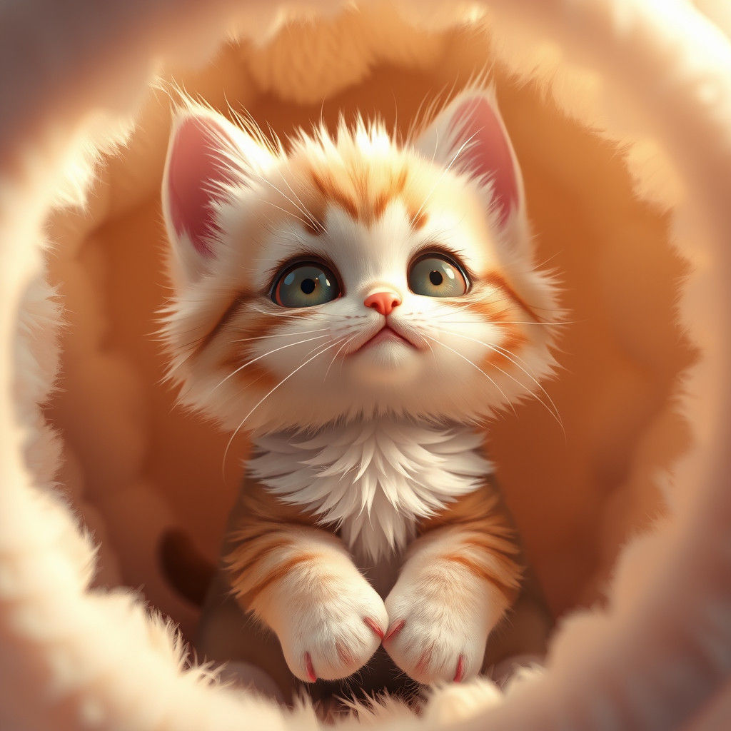 Fluffy Kitten in Hyper-Realistic 3D Anime Style