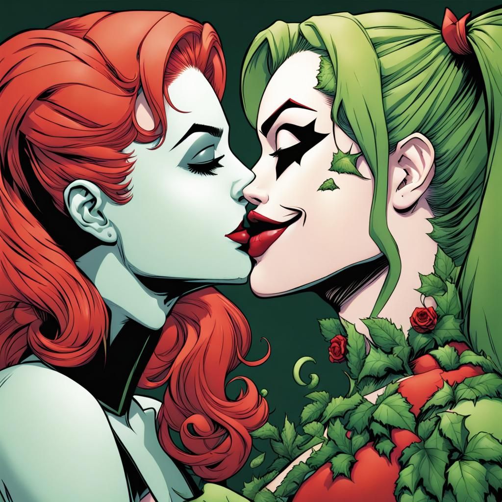 Poison Ivy and Harley Quinn Kissing