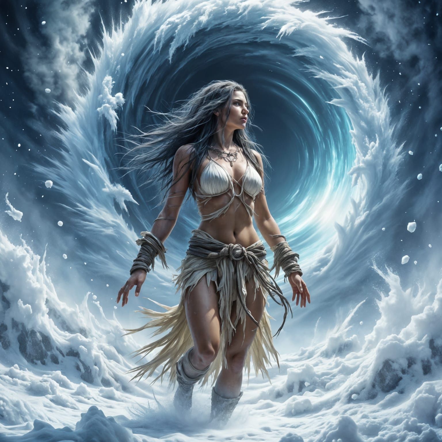 Cavewoman Fights for Survival in a Fierce Blizzard