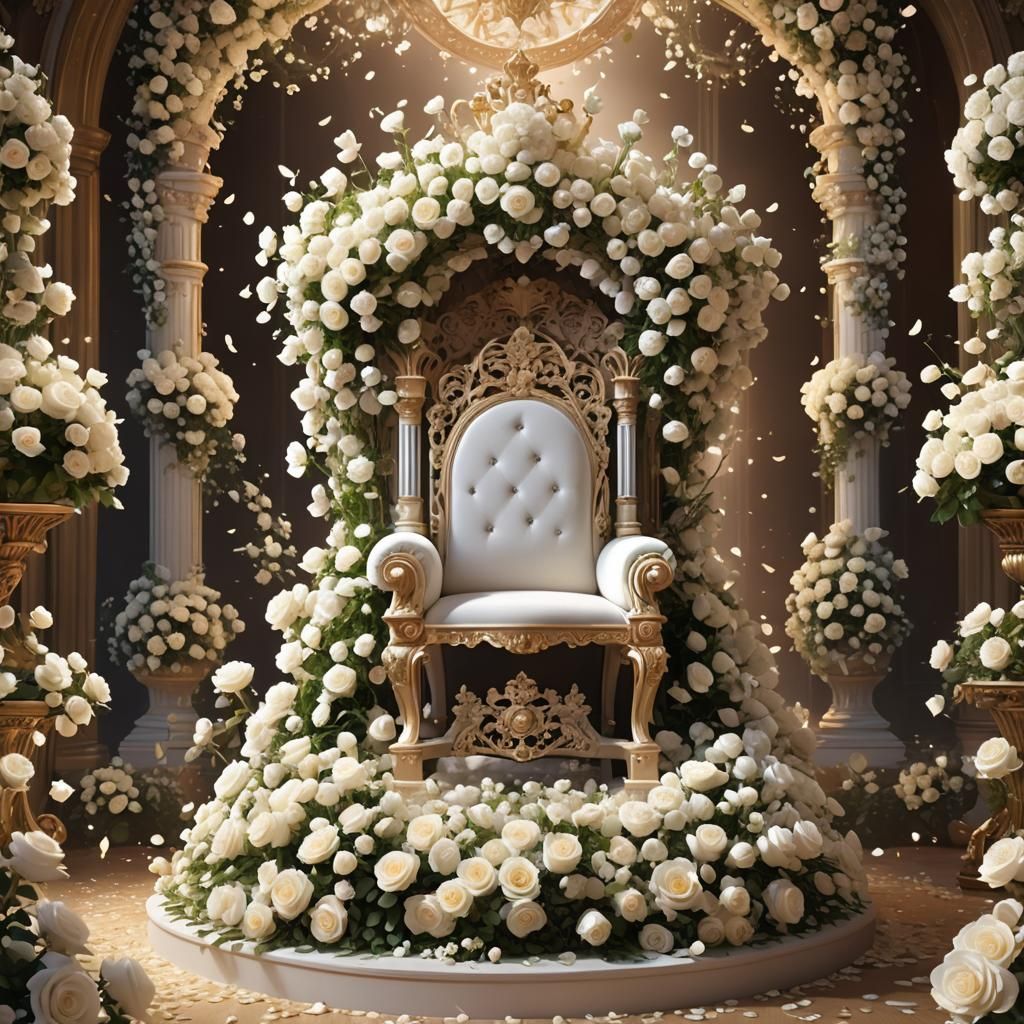 Rococo Throne Adorned with Roses in Digital Art Style