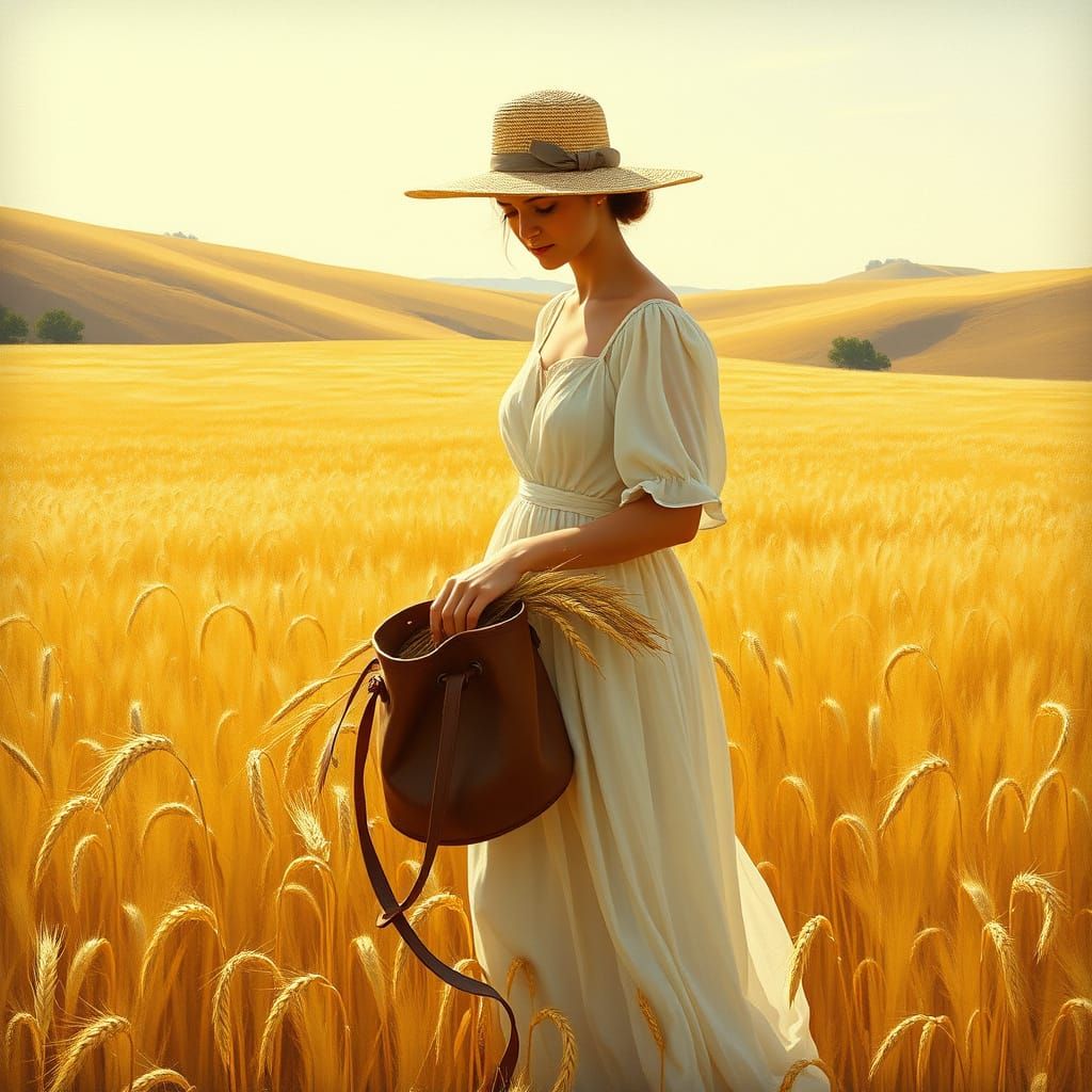 Golden Harvest: Maiden in Field, Neoclassical Style