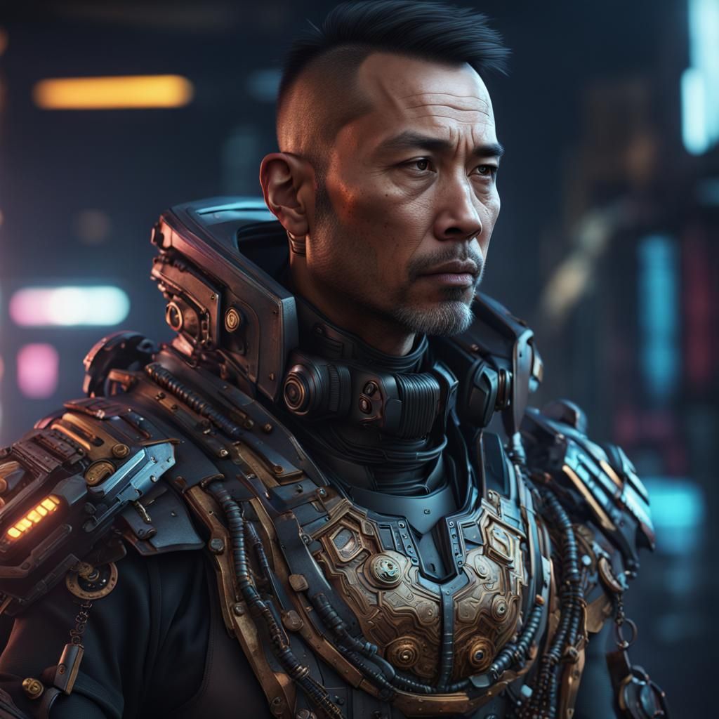 Cyberpunk Warrior Portrait in Detailed Matte Painting Style