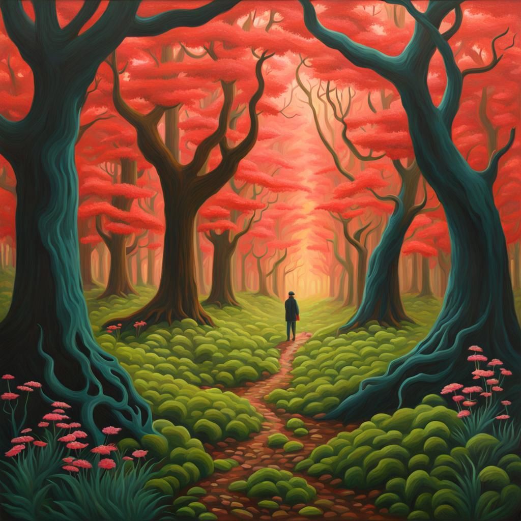 Eldritch Forest Painting in Wes Anderson Style