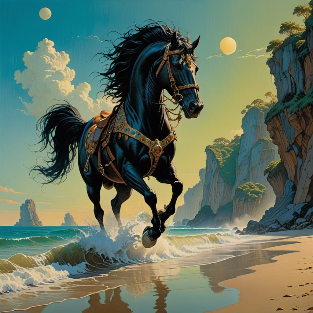 Stallion Emerging from the Shore with an Evil Grin