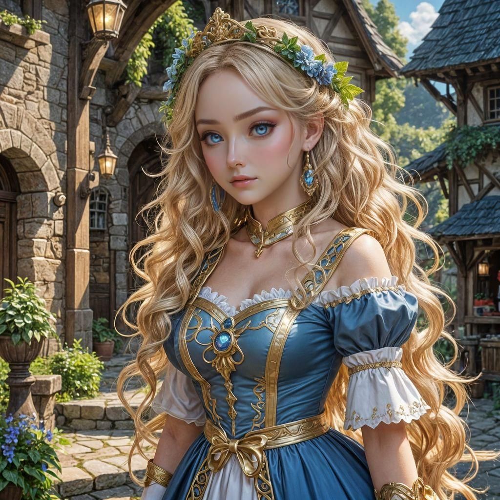 Anime Starlight Girl in Fantasy Village