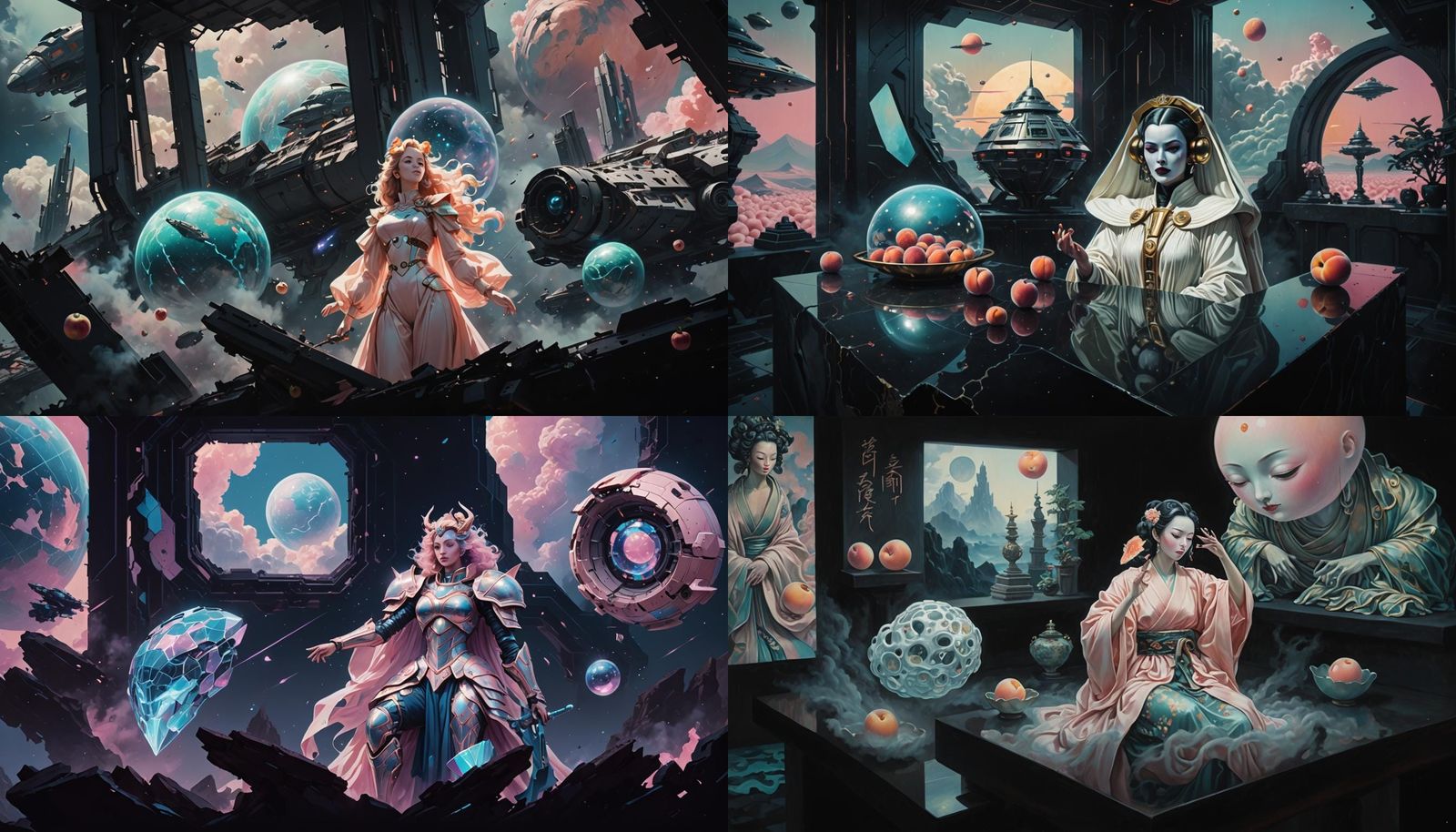 Vaporwave Spaceship Tragedy with Peach Aesthetics