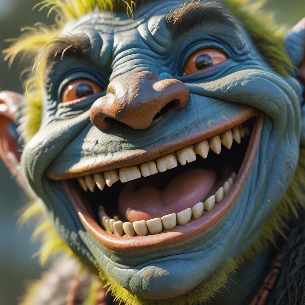 Happy Troll Smiling: Extreme Close-Up Portrait