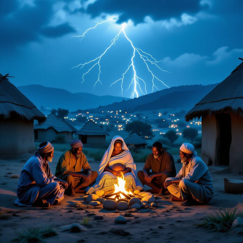 African Village Tornado Survival Scene in Cinematic 3D Matte...