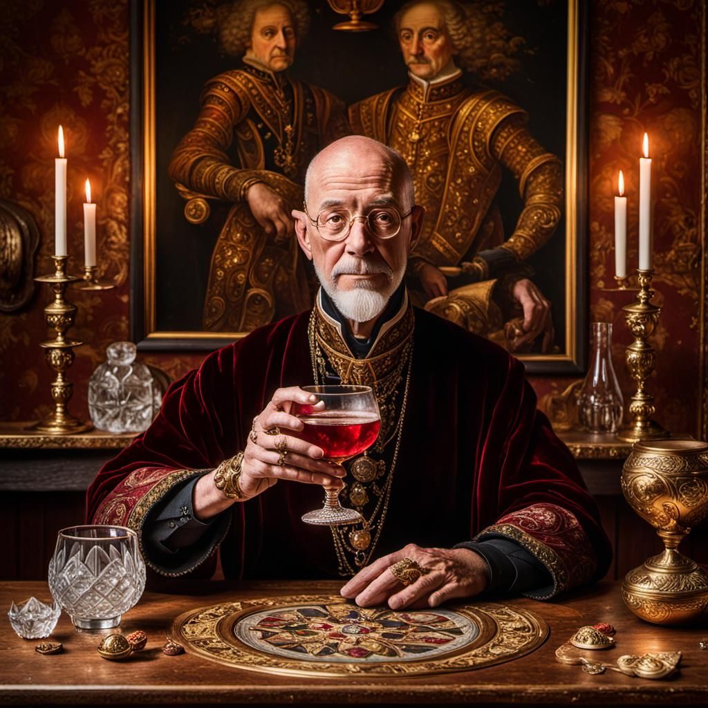 Renaissance Alchemist's Tavern with Ruby Elixir