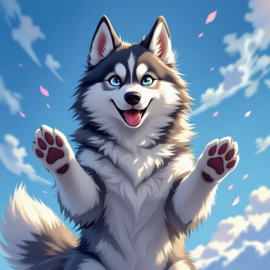 Majestic Husky Summons Wind in Whimsical Style