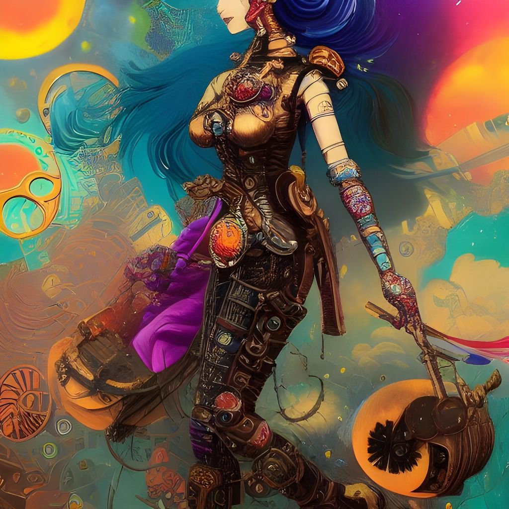 Steampunk Lisa Frank Warrior with Karambit