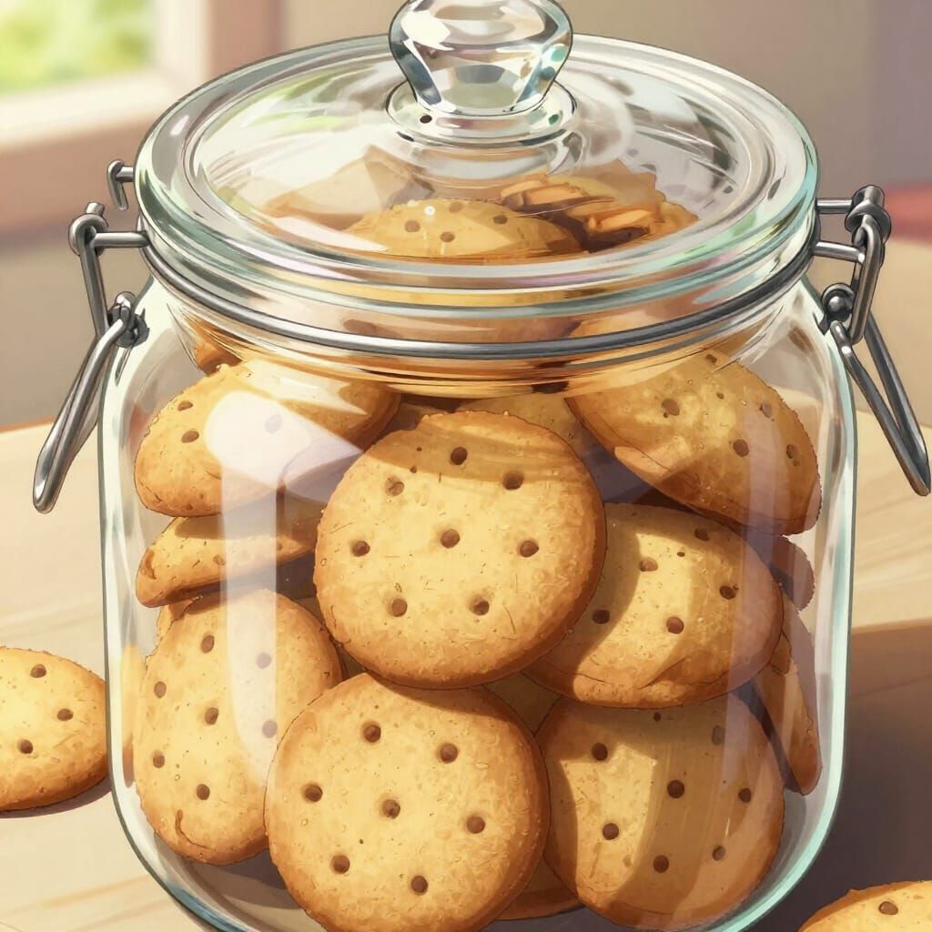 Freshly Baked Cookies Overflowing Ceramic Jar in Anime Style