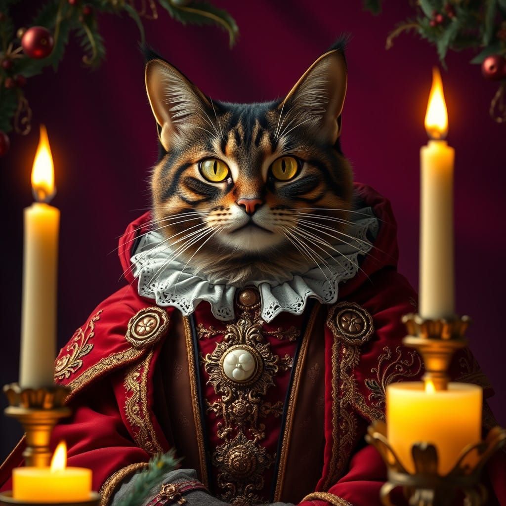 Shakespearean Christmas Cat in Regal Victorian Splendor