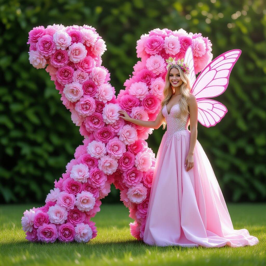 Pink Fairy Beside Carnation Letter X