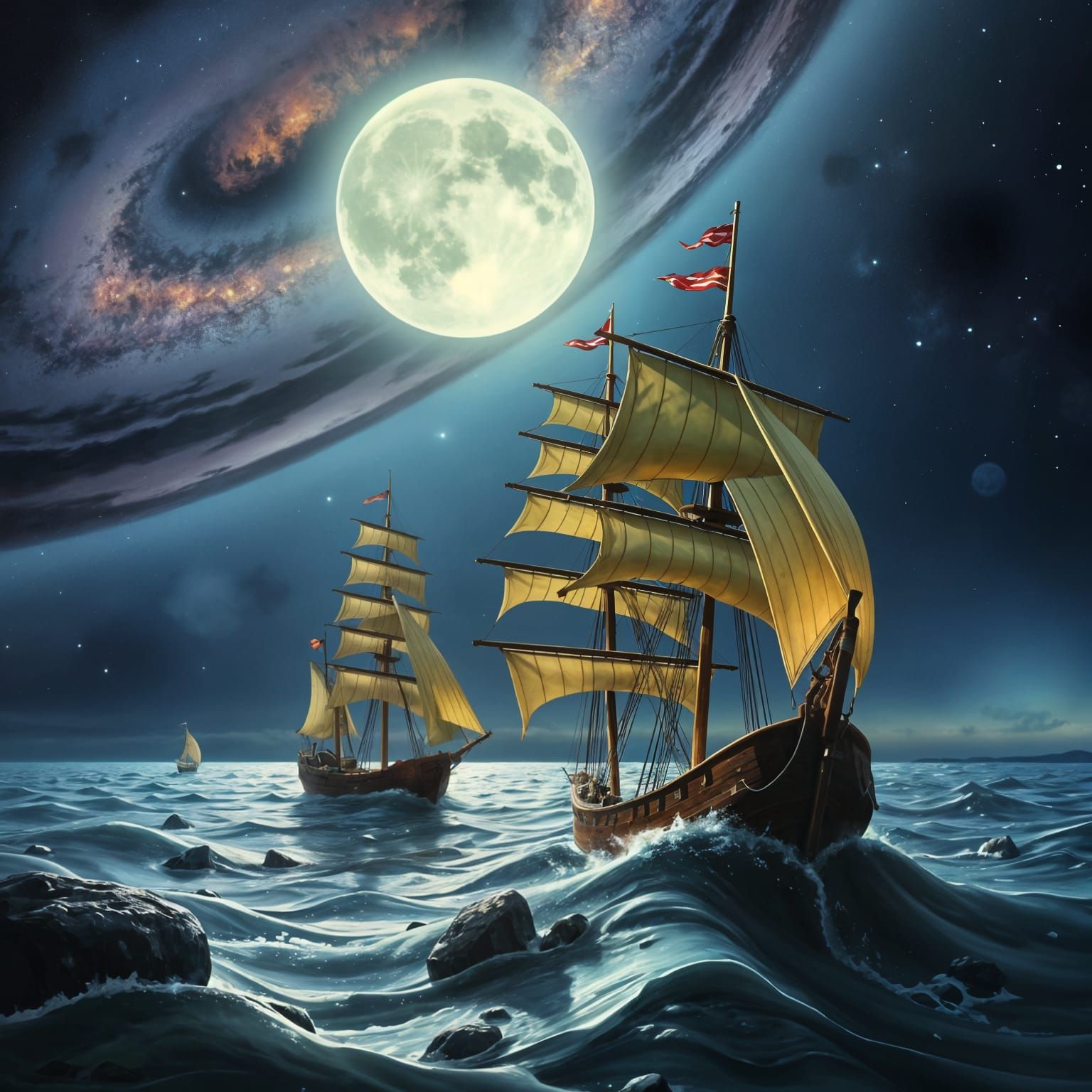 17th Century Ships Sailing in Space Fantasy Art