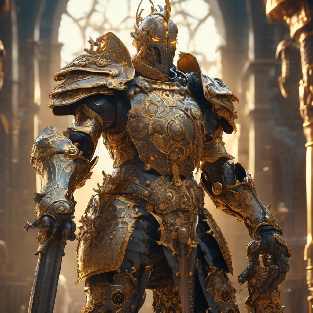 Steampunk Knight Forged from Gears in Detailed Matte Paintin...