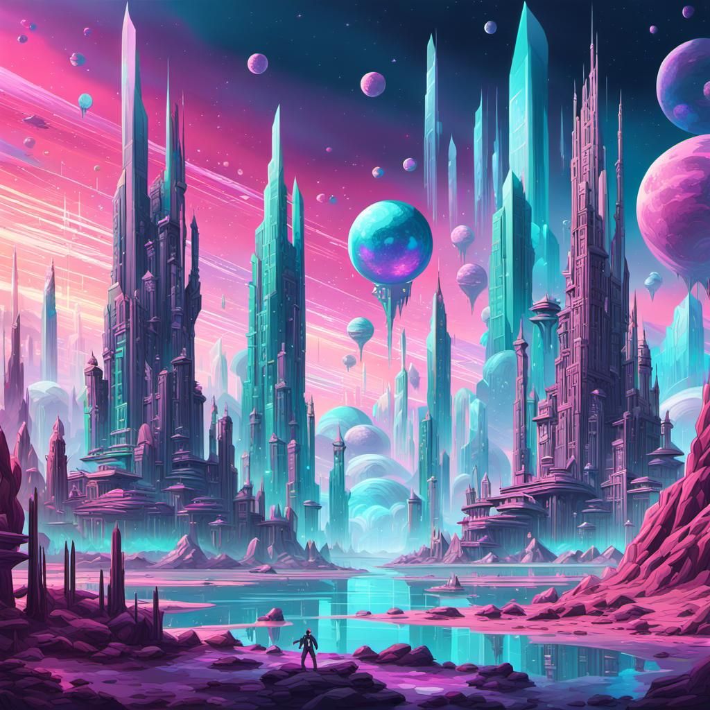 Opalescent Crystal Alien City Concept Art