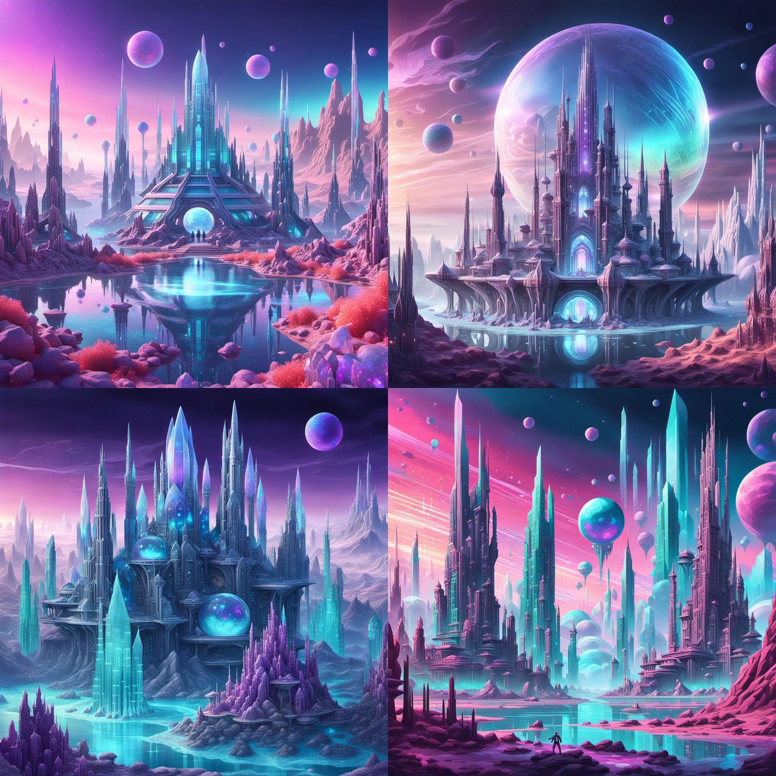 Opalescent Crystal Alien City Architecture