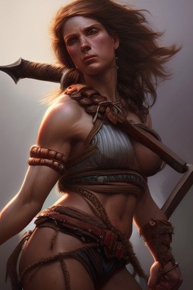 Detailed Portrait of a Beautiful Barbarian in Fantasy Art St...
