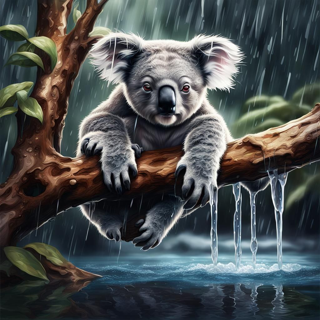 Rainy Day Koala in Crystal Art Style