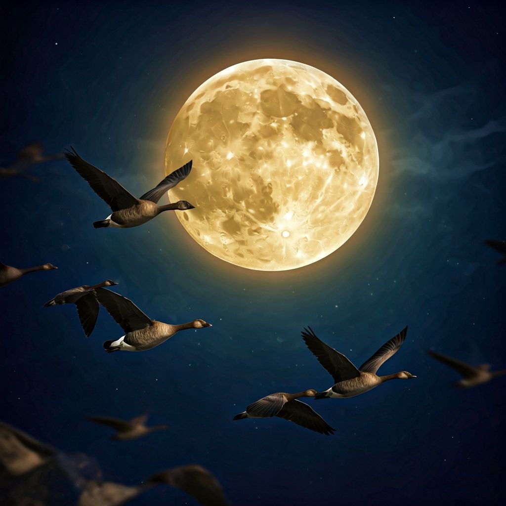 Ethereal Geese Flight Under Luminous Moon