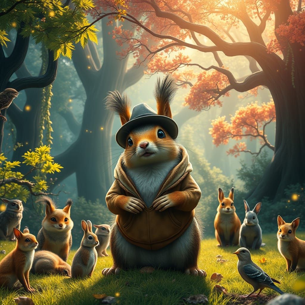 Majestic Squirrel in Trendy Attire Mesmerizes Forest Creatur...