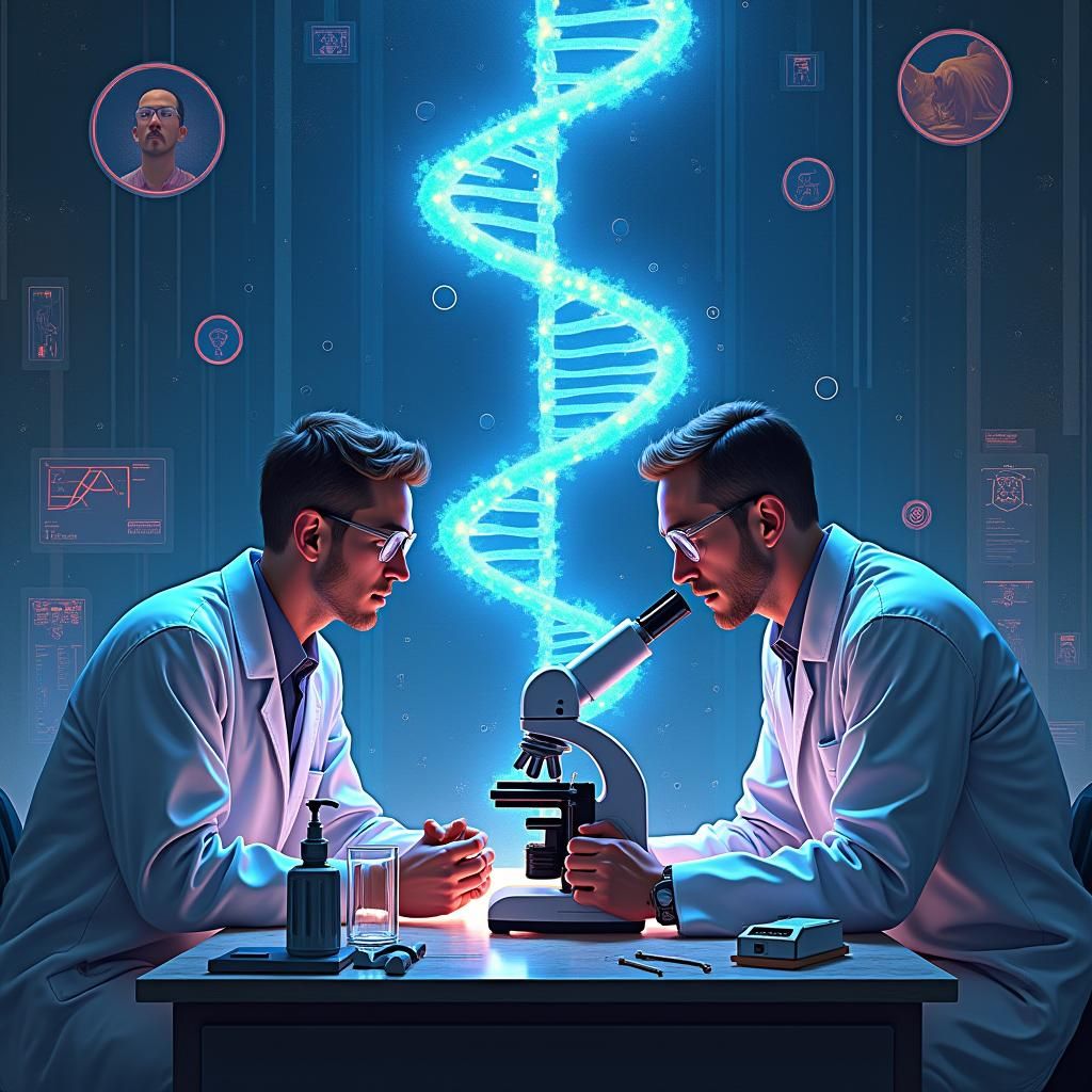 Scientists Discovering microRNA in Fluorescent DNA Lab
