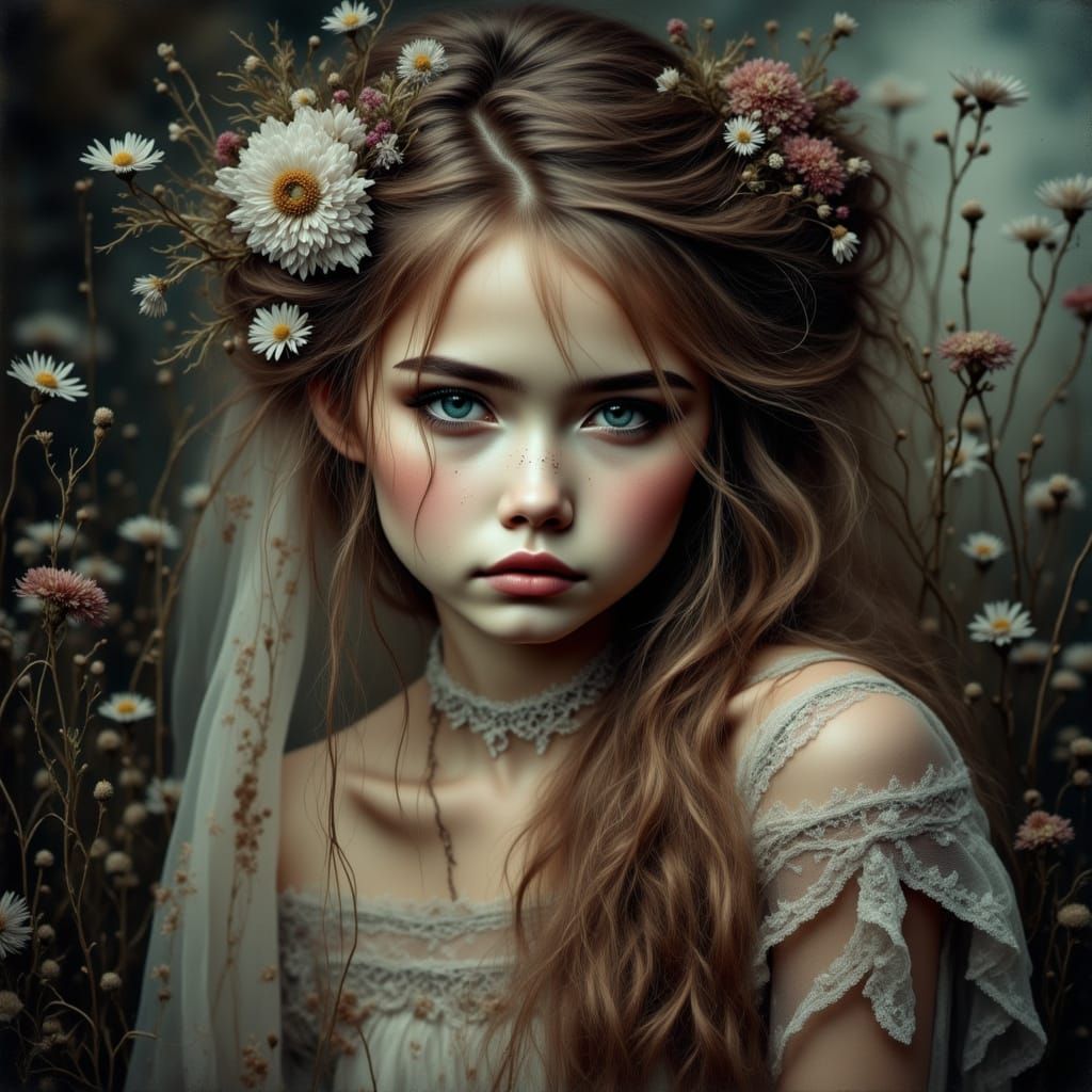 Antique Watercolor Painting of Melancholy Scene