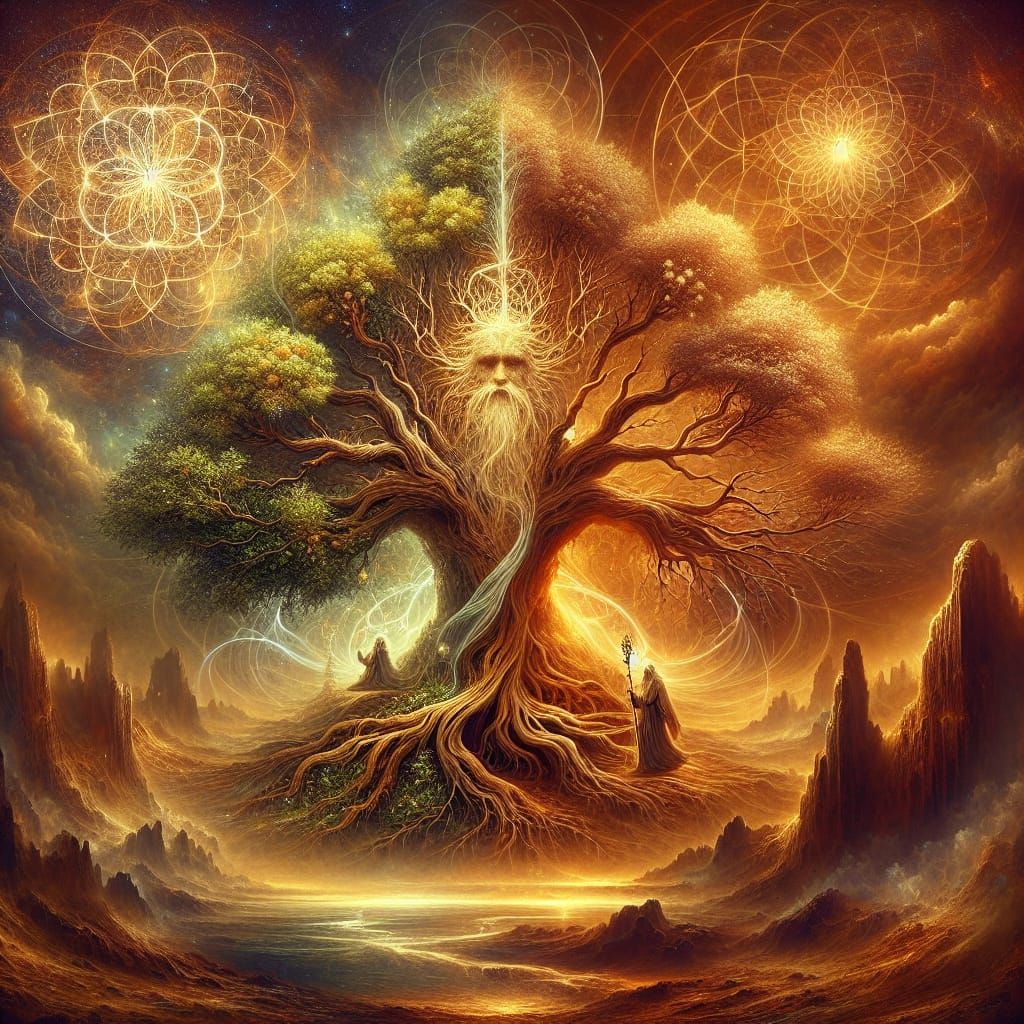 Tree of Life Digital Painting with Sage and Lion