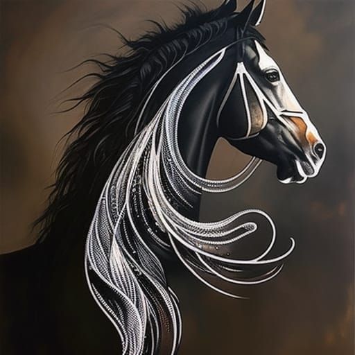 Galactic Fire Horse in Detailed Gouache Style