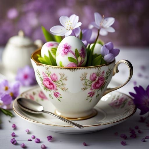 Decorated Easter Egg in Teacup Still Life