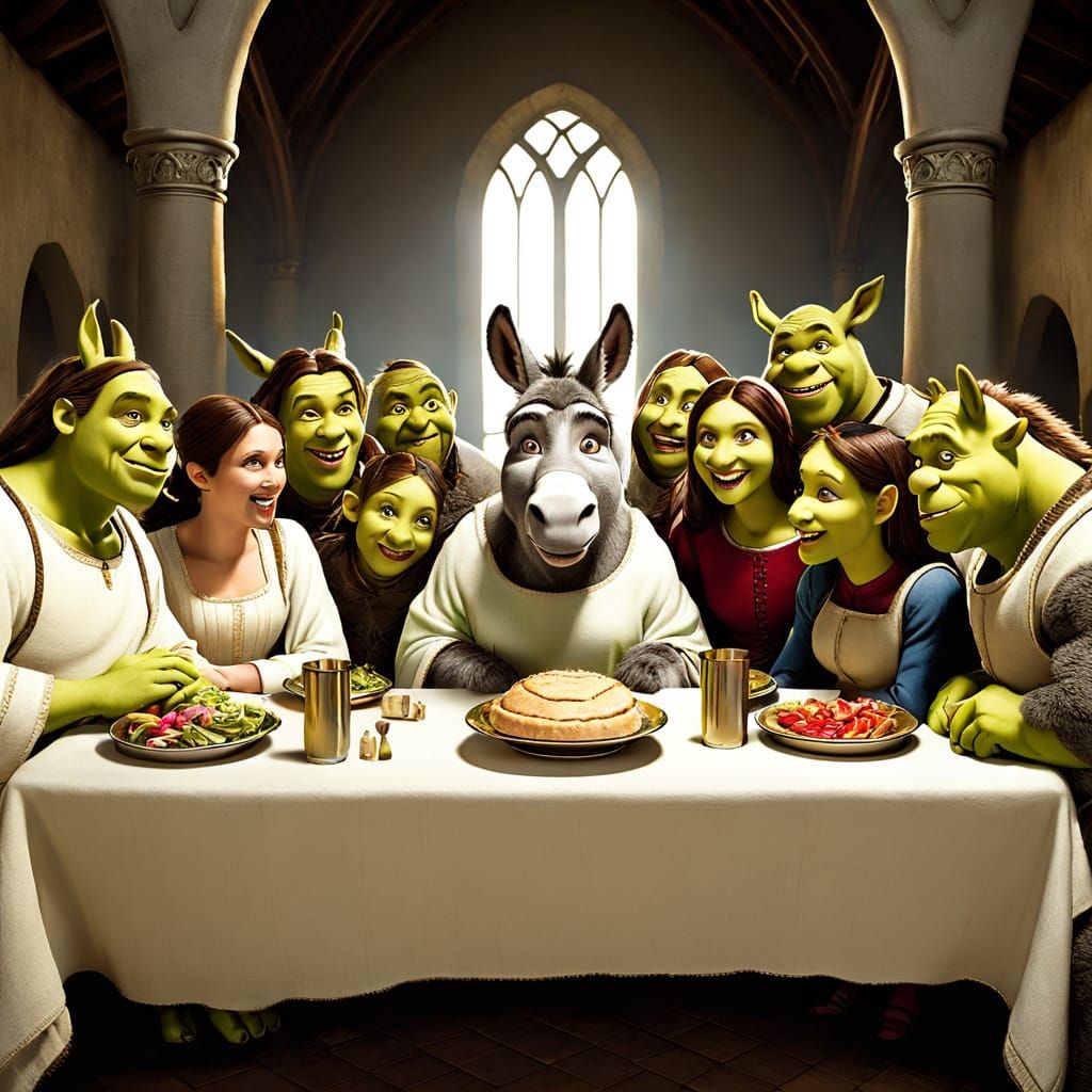 Last Supper in a Fantastical Medieval Setting with Shrek, Fi...