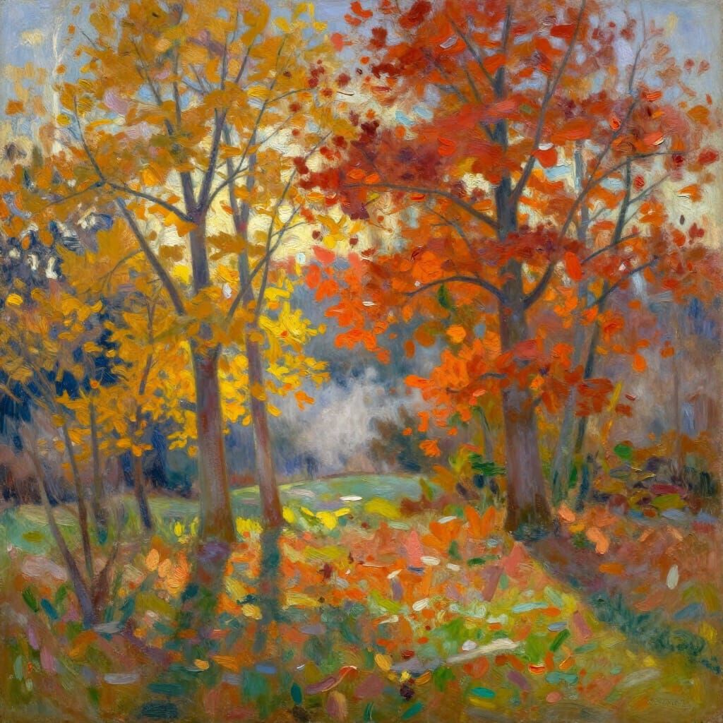 Vibrant Autumn Landscape Oil Painting