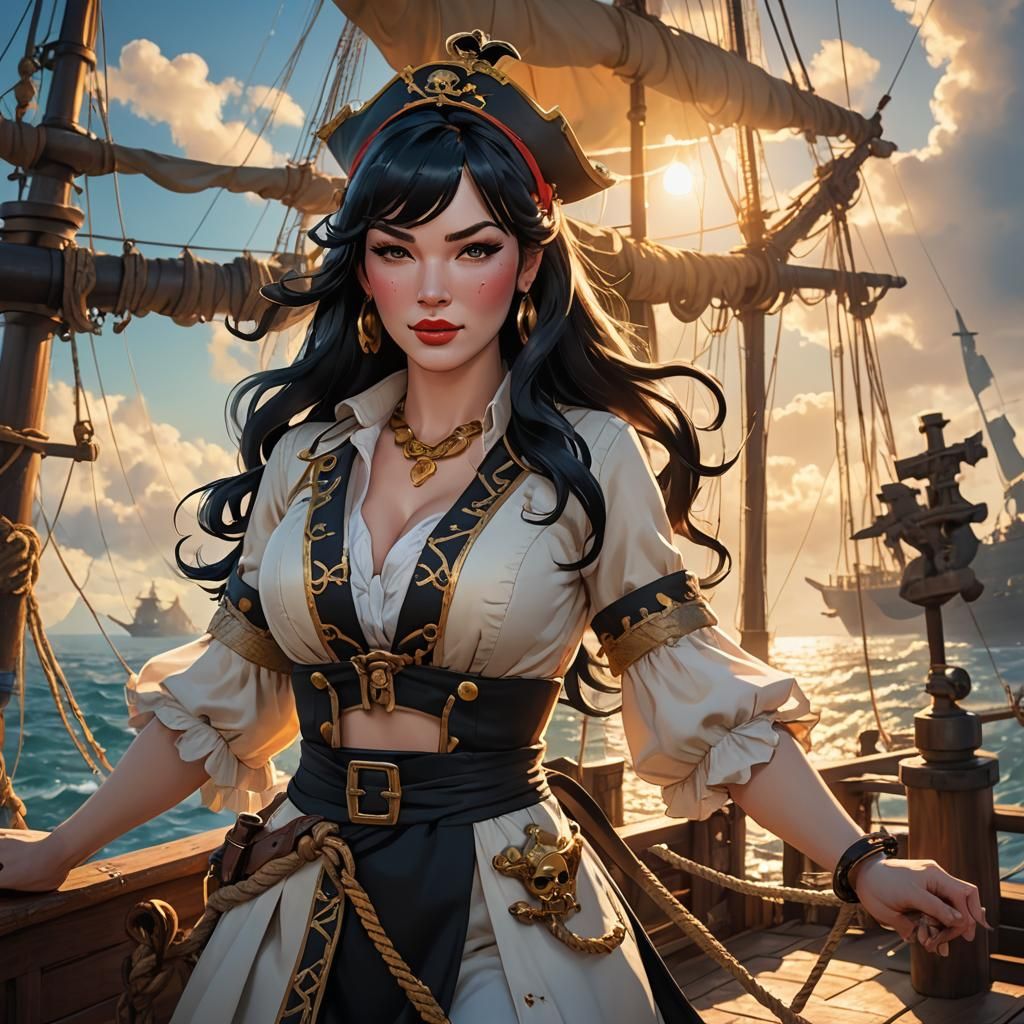Anime Style Pirate on Deck at Golden Hour