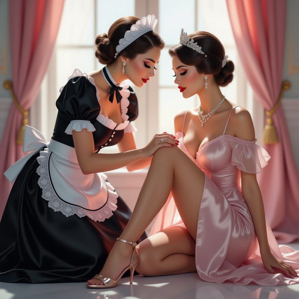 Fantastical Concept Art of Maid and Mistress in Satin