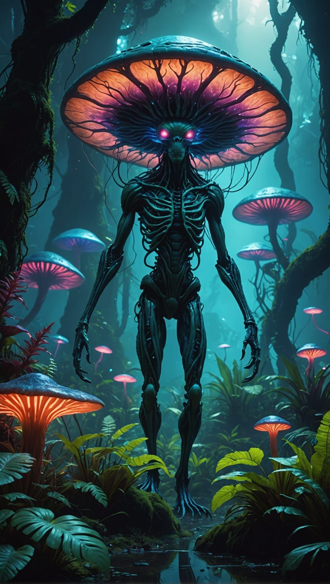 Lush Alien Jungle with Bioluminescent Flora in 4K