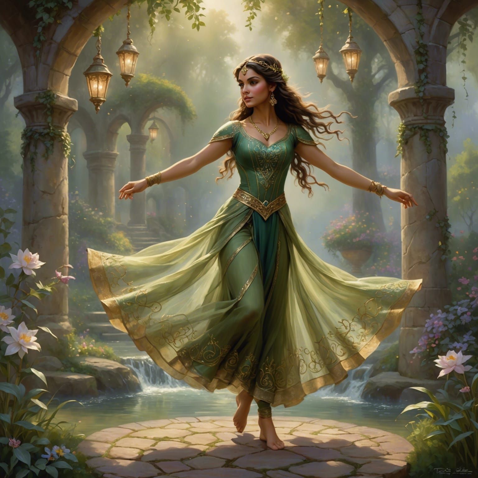 Ethereal Elven Dancer in a Hyperdetailed Fantasy Scene