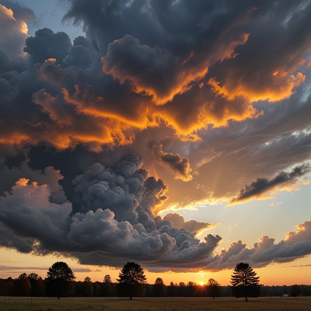 Smoky Sunset: Amber Twilight Autumn Clouds