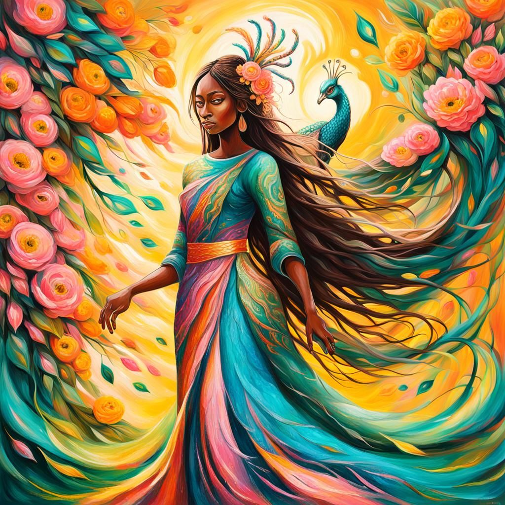 Dragon Peacock Woman in Abstract Expressionism Style