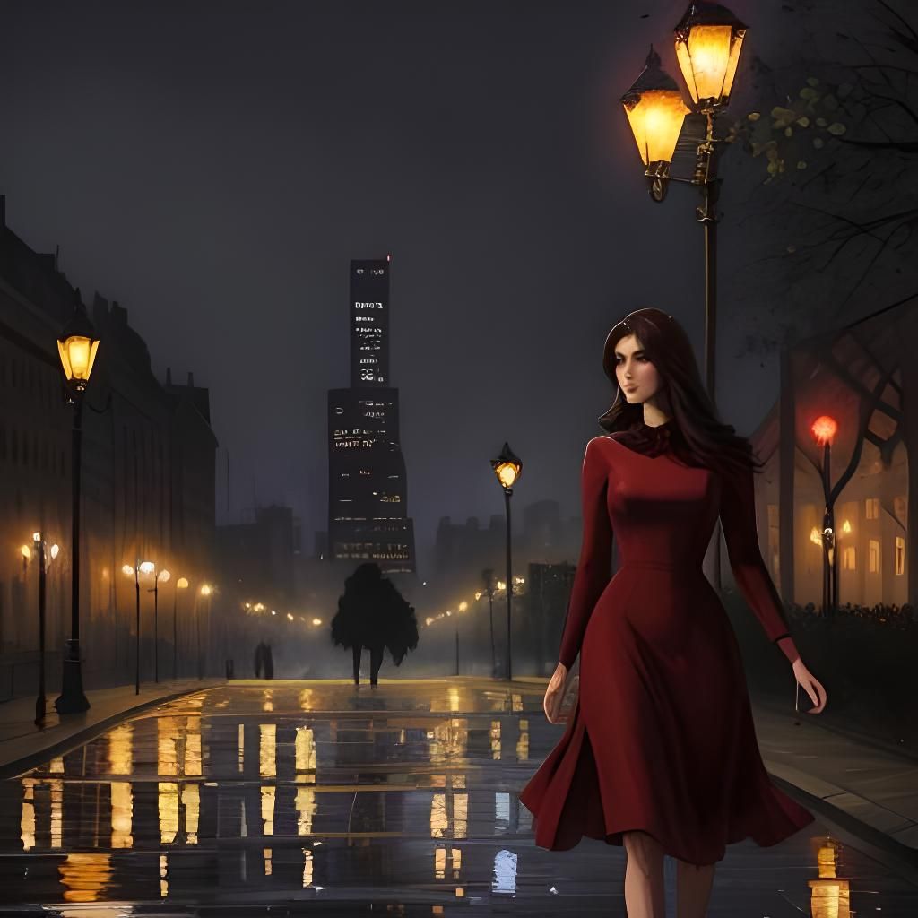 Impressionistic Silhouette of Woman in City Park