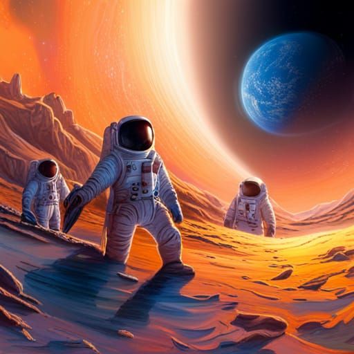 Hyperdetailed Space Explorers in Metallic Digital Art